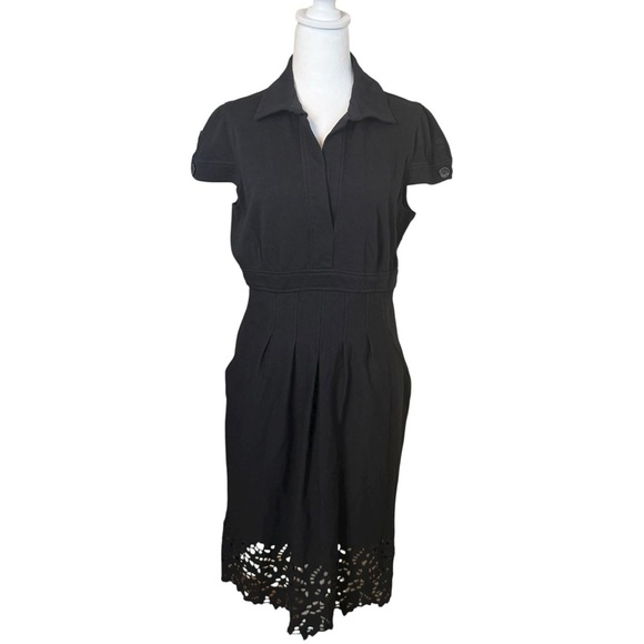 BCBGMaxAzria Dresses & Skirts - BCBG Maxazria Black Midi Dress Lace Hem Large Office Career Minimalist Neutral
